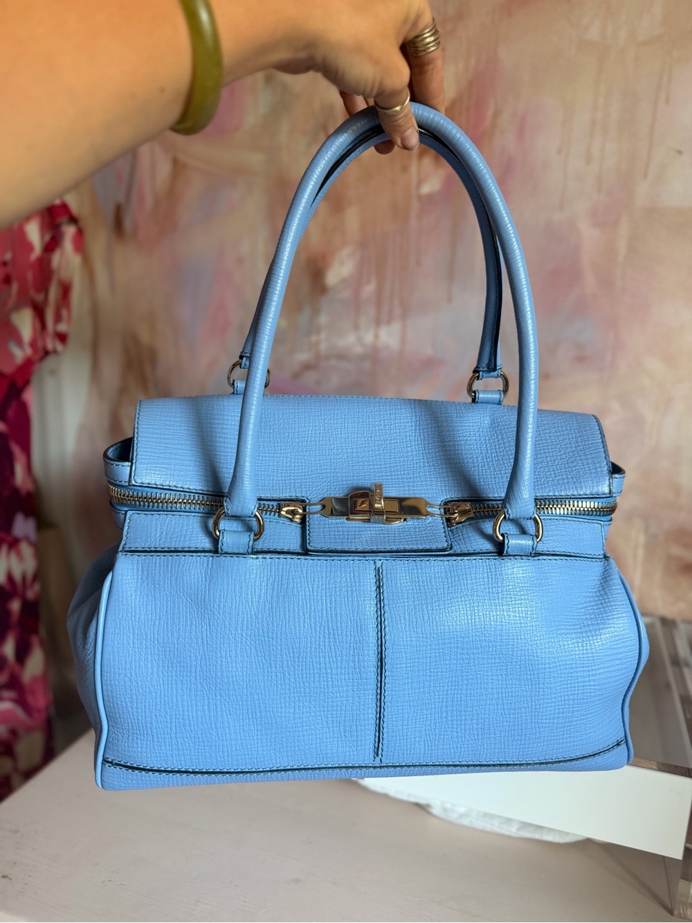 MaxMara Structured Leather Satchel - Light Blue